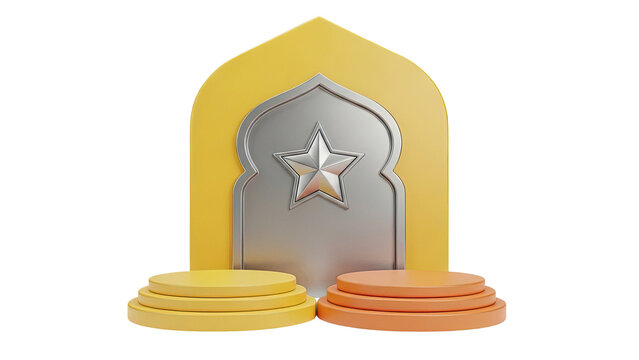 3D Islamic Arch with Star and Pedestals on transparent background