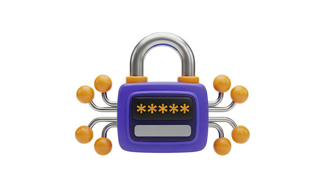 3D illustration of a padlock with stars and a blank input field on transparent background