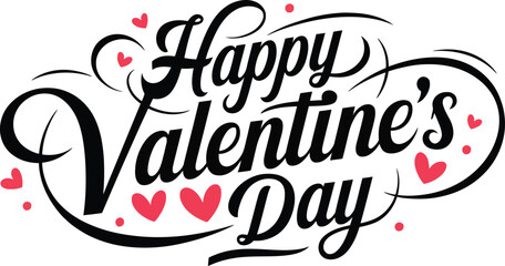 Happy Valentine's Day Hand Drawn Typography Vector with Decorative Hearts