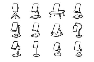 Tablet phone portable suction tripod vector mount stands magnetic stand icon base