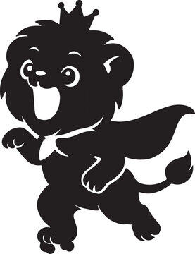 Cute lion king superhero silhouette vector with crown and cape