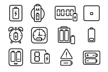 Portable battery aa icon timer icons vector clock alarm digital led