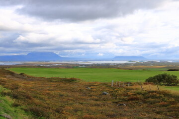 Obraz premium Iceland Myvatn lake with unique volcanic pseudo craters, wonderful icelandic landscape, summer season