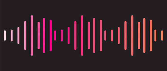 Black podcast sound wave patterns with varying amplitude bars for audio visualization and media interfaces. Digital frequency lines on white bg for music players, recording apps or broadcast design