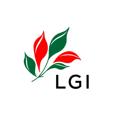 Modern Nature Inspired Logo with Red and Green Leaves, LGI Later Logo, Abstract Botanical Logo with Elegant Typography 
