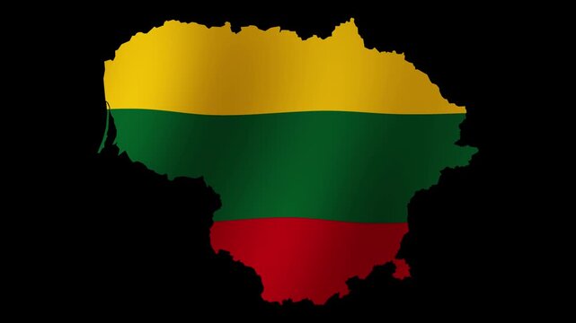 Looping animation of the Lithuanian flag as a map with a transparent background in 4K format