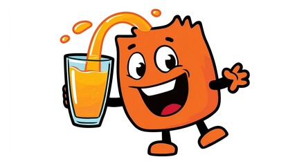Cute Cartoon Juice Box Character with Straw &ndash; Fun Beverage Mascot Illustration