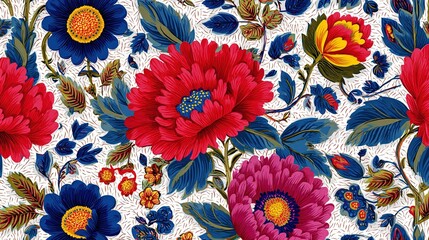 Seamless Floral Pattern with Orange Flowers on Blue Background &ndash; Decorative Botanical Design
