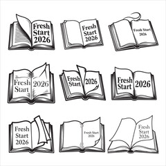 Elegant open book line art Fresh Start 2026 vector