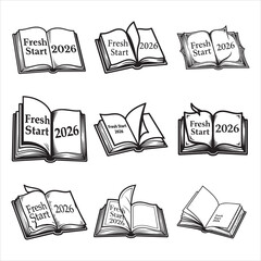 Artistic open book line illustration Fresh Start 2026 vector