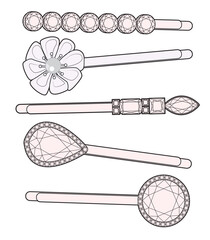 Hair clips vector design mockup template technical flat drawing.