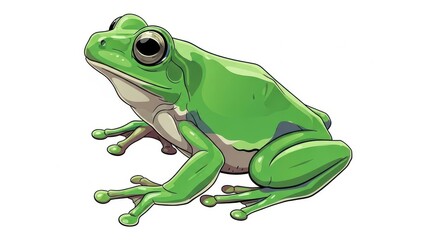 Illustration of a vibrant green frog on a white background.