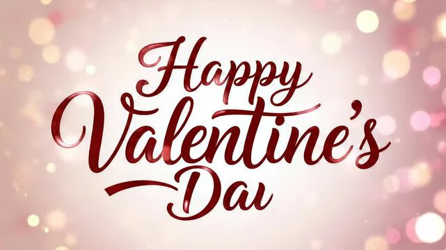 Script letters animate to form the text Happy Valentine&rsquo;s Day on a bokeh background. Concept of holiday greeting and romantic message.
