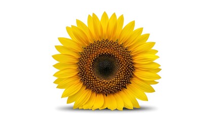 Obraz premium Bright yellow sunflower with detailed petals and center on a white background.