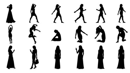 Silhouettes of women in various poses
