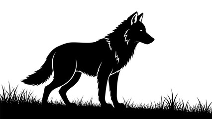 Silhouette of wolf in grass