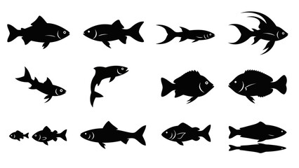Black and white fish silhouettes collection