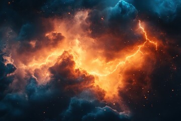 Naklejka premium Vibrant electric storm illuminating the cosmic sky with dramatic clouds