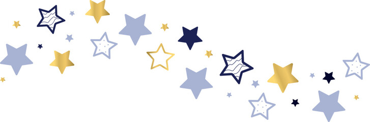 Christmas border, gold star, snowflake, fireworks pattern,  gold and blue stars wave on the transparent background.