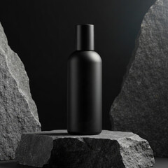 Premium Black Mens Grooming Bottle Mockup In Studio Scene.