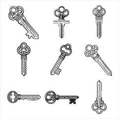 Black White Sharp Ornate Key Line Art Potential