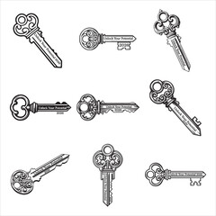 Vintage Style Ornate Key Black White Vector