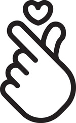 Korean finger heart line icon with small heart, K-pop love hand gesture, vector illustration.