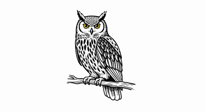 Owl perched on a branch illustration.