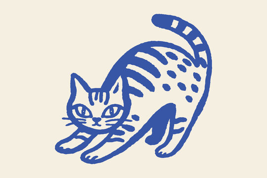Cat stretching naive doodle vector illustration