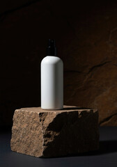 Elegant Mens Beauty Packaging Mockup On Stone Base.