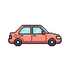 Fototapeta premium Pixel art illustration of a pink sedan car on white background.
