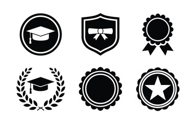 Distressed graduation and achievement icons set black and white