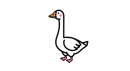 Obraz premium A very simple and cute minimalist cartoon drawing of a white goose or duck with pink feet, illustrated in a charming, child-like style.