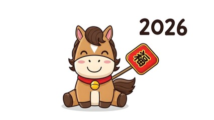 Fototapeta premium 2026 Year of the Horse Japanese New Year card illustration with traditional patterns