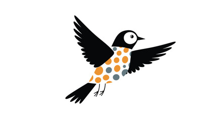 Fototapeta premium Whimsical illustration of a flying bird with a colorful polka dot pattern on its body, a creative and decorative design element.