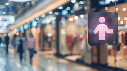 Bright Illuminated Directional Sign Guiding Shoppers and Customers Through Busy Retail Environment