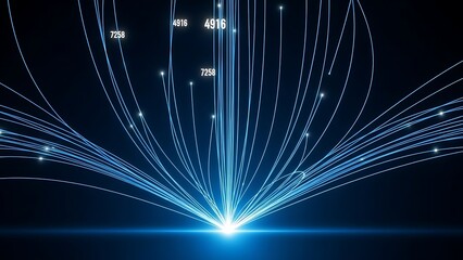 Abstract blue light trails emanating from a central point creating a futuristic, digital, and data-driven abstract background