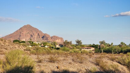 City of Phoenix and Camelback Mountain from Piestewa Peak Park at sunset