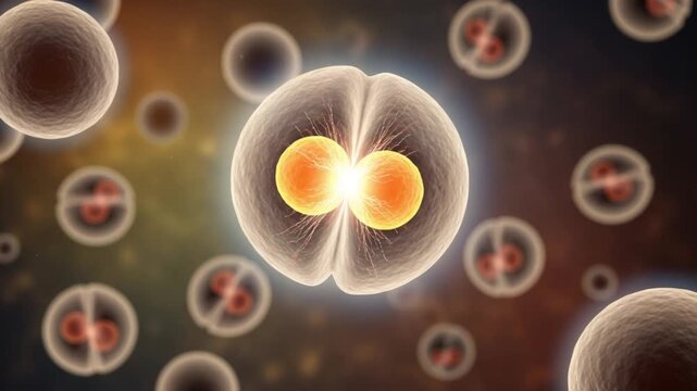 Microscopic view of cells dividing and multiplying in a biological process