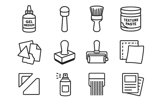 Texturing clippings paste icon gel tools stamp vector mixed media texture spray