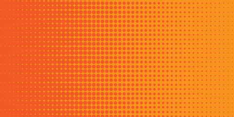 Fototapeta premium Abstract halftone background. Dots halftone orange color pattern gradient texture with technology digital background. Cartoon halftone retro pattern. Abstract template design for poster, card .