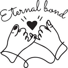 Pinky promise line art with eternal bond lettering and heart symbol, vector illustration.