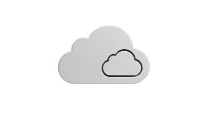 3D Render of a White Cloud Icon with a Black Outline on transparent background