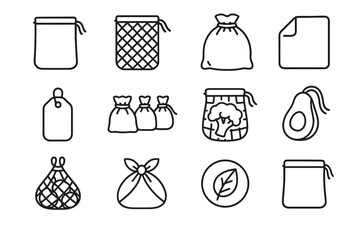 Waste bag fabric reusable icons avocado fruit badge icon label vector zero