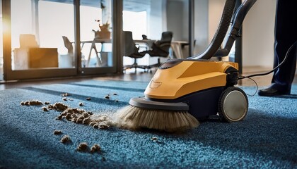 the carpet cleaning machine extracting dirt from an office carpet
