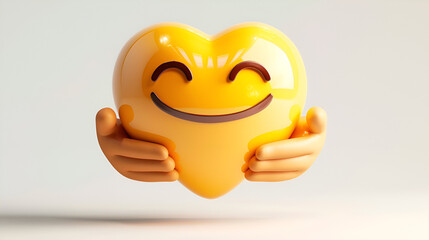 Smiling heart emoji with hands embracing it warmly