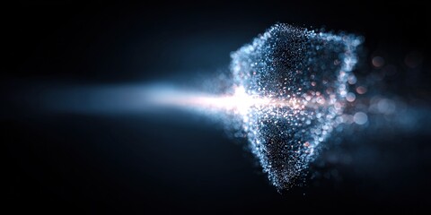 Futuristic cybersecurity concept with luminous data particles and energy flow