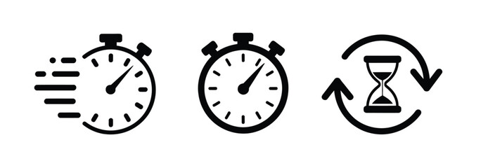 countdown timer vector illustration, timers icon set on transparent background, and stopwatch symbol for mobile application user interface design, web page loading, and digital clock chronometer.