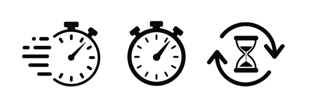 countdown timer vector illustration, timers icon set on transparent background, and stopwatch symbol for mobile application user interface design, web page loading, and digital clock chronometer.
