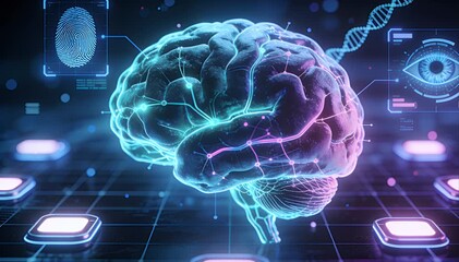 Futuristic brain artificial intelligence neural network cyberpunk digital glowing technology science innovation data visualization neon light cyber technology machine learning hologram futuristic - Powered by Adobe